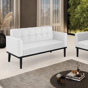 Poltrona Namoradeira Decorativa Karen Pés Fixo em Madeira Preto PU Branco G19 - Gran Belo