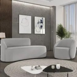 Sofá 2 Lugares 140cm Wendi e Poltrona Steve Suede Cinza I01  - Mpozena
