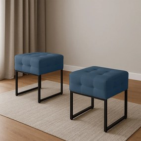 Puff Sala Decorativo Industrial Kit 2 Elisa Suede D03 - D'Rossi - Azul Marinho
