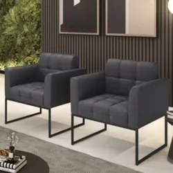 Poltrona Sala Base Industrial Preto Kit 2 Ana Bouclé Grafite - Ibiza