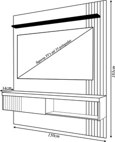 Painel Selina Ripado 150cm para TV até 55 com Porta de Correr e Prateleira MDP Freijo/OffWhite G11 - Gran Belo