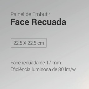 Embutido Quadrado Recuado 22,5X22,5Cm Led 22W 3000K Bivolt - Preto / D...
