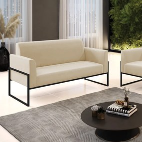 Sofá Namoradeira Base Industrial Alta Preto Marisa Suede D03 - D'Rossi - Bege