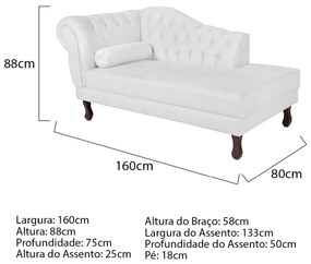 Recamier Diana 160cm Lado Direito Suede Branco - ADJ Decor