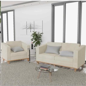 Kit Sofá 2 Lugares e Poltrona Europa Linho Bege ADJ Decor