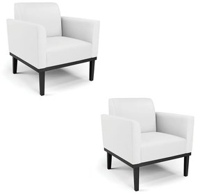 Kit 2 Poltronas Decorativas Isabella Pés Fixo em Madeira Preto PU Branco G19 - Gran Belo