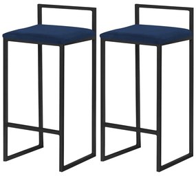Kit 2 Banquetas Decorativa Jasmine Base Preto Veludo Azul G41 - Gran Belo