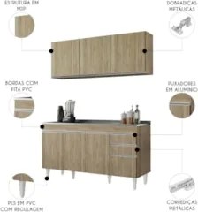 Armário Cozinha e Balcão Com Pia 150cm Marrocos Castanho    - Lumil