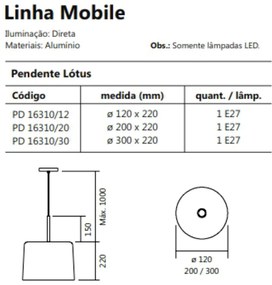 Pendente Mobile Ø20X22Cm 1Xe27 S/ Difusor C/ Haste De 15Cm | Usina 163... (BT - Branco Texturizado / TT-M - Titânio Metálico)