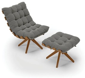 Poltrona com Puff Giratório Costela Suede Grafite Base de Madeira MA30 M11 - D'Rossi