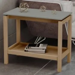Mesa Lateral Com Prateleira Pé Madeira Soleil Oak/Cinza F07 - Mpozenat