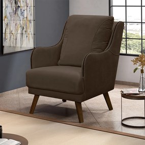 Poltrona Decorativa Catar com Tachas Suede Marrom G33 - Gran Belo