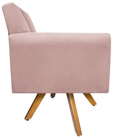 Poltrona Laura Base Giratória de Madeira Suede Rosê - ADJ Decor