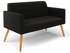 Sofá Namoradeira com 2 Poltronas Pés Palito Castanho Marisa Suede D03 - D'Rossi - Preto