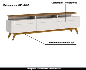 Rack Bancada 3 Gavetas com Nicho 180cm Amy Off White/Freijó G29 - Gran Belo
