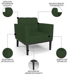 Poltrona Decorativa Base Madeira Preto Ana Veludo Luxo Verde - Ibiza