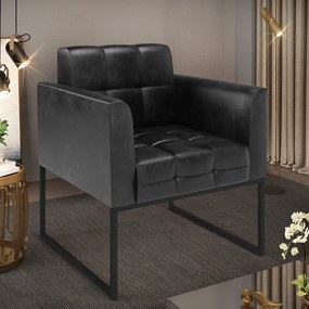 Poltrona Sala Decorativa Elisa Industrial Preto Sintético Pu D03 - D'Rossi - Preto