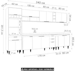 Armário de Cozinha Com Tampo CP07 340cm Pérola Freijó/Grafite Z34 - Mp
