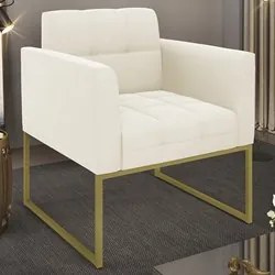 Poltrona Decorativa Base Industrial Dourado Ana Veludo Bege - Ibiza