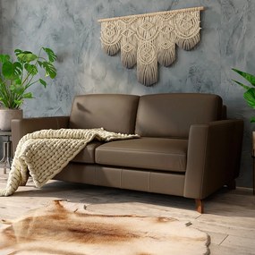 Sofá Sala de Estar Living 3 Lugares 260cm Presley Pés Madeira Couro Capuccino G52 - Gran Belo