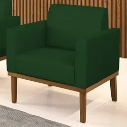 Poltrona Decorativa Base Madeira Castanho Maressa Veludo Luxo Verde -