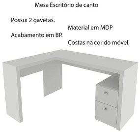 Mesa com 2 Gavetas para Escritório Home Office ME4129 MDP Branco G69 - Gran Belo