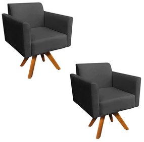 Kit 02 Poltronas Giratória Marisa Suede Preto Base Madeira MM30