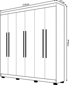 Guarda Roupa Casal Doral 218cm 6 Portas de Bater 2 Gavetas Nogueira G98 - Gran Belo
