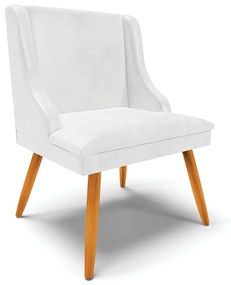 Poltrona Decorativa Pés Palito de Madeira Firenze PU Branco Brilho/Natural G19 - Gran Belo