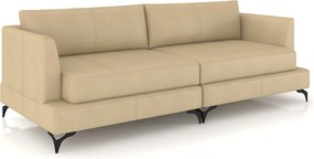 Sofá Living Bipartido 250cm Indonésia Pés de Ferro Couro Bege G52 - Gran Belo