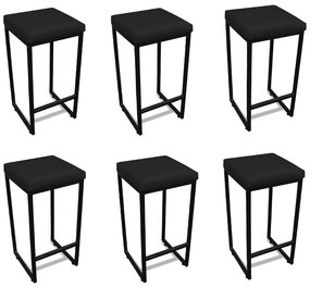 Banqueta Alta para Cozinha Industrial Kit 6 Nick Preto e Sintético D03 - D'Rossi - Preto