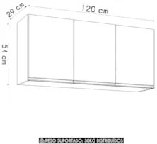 Armário de Cozinha Aéreo 120cm 3 Portas Virgínia Castanho   - Lumil