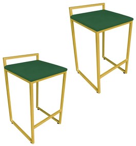 Conjunto 02 Banqueta Alta Industrial Pietra Suede Verde Base Dourado D'Rossi