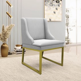 Cadeira Sala de Jantar Industrial Dourado Kit 2 Liz Suede D03 - D'Rossi - Cinza