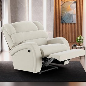 Poltrona do Papai Sala de Cinema Reclinável Kylie Power Elétrica USB Veludo Bege G23
