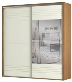 Roupeiro Menfis 2 Portas com Espelho cor Freijo com Detalhe em Off White 223cm - 66686 Sun House