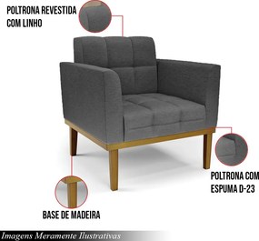 Poltrona Decorativa Karen Pés Fixo em Madeira Castanho Linho Cinza Mesclado G19 - Gran Belo