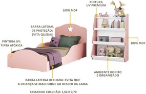 Quarto infantil com Mini Cama Montessoriana Com Colchão e Estante Zig Zag Multimóveis Rosa/Branco