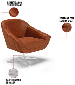 Poltrona Giratória Giovana Corano Base Cromada D03 - D'Rossi - Nozes