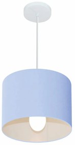 Lustre Pendente Cilíndrico Md-4113 Cúpula em Tecido 30x25cm Azul Bebê - Bivolt