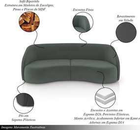 Sofá Decorativo Sala de Estar Bipartido 318cm Clarke Veludo Grafite G45 - Gran Belo