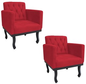 kit 02 Poltronas Classic Pés Luís XV Suede Vermelho - ADJ Decor