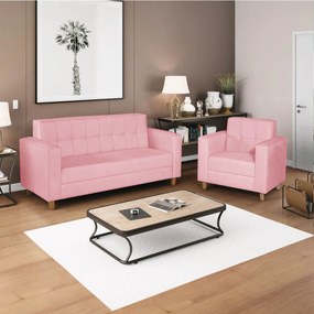 Kit Sofá 2 Lugares e 2 Poltronas Denver Suede Rosa Bebê - ADJ Decor