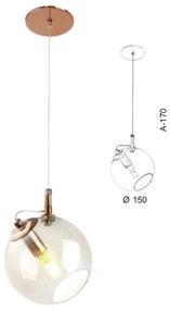 Pendente Globo Inclinado Ø15X17Cm Metal E Globo Ø15Cm 01Xg9 |Old Artis... (PRETO, AMBAR)