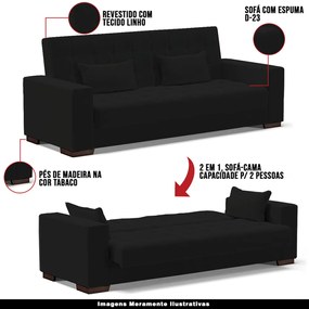 Sofá Cama Decorativo 210cm Beesley Linho Preto G19 - Gran Belo