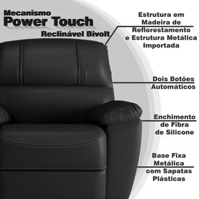 Poltrona do Papai Reclinável Elétrica Power Touch Armênia Couro Preto G40 - Gran Belo