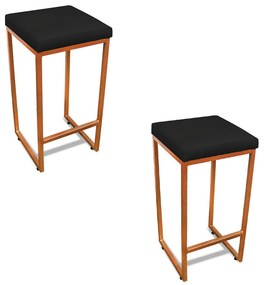 Banqueta Alta para Cozinha Industrial Kit 2 Nick Bronze e Sintético D03 - D'Rossi - Preto