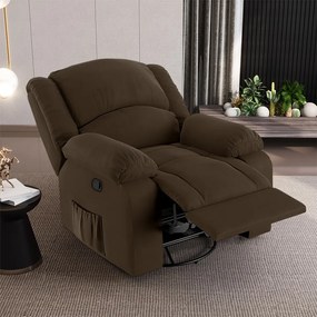 Poltrona do Papai Reclinável Sala de Cinema Madrid Glider Manual Giratória Massagem USB Veludo Marrom G23