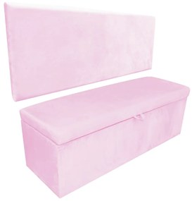 Kit Calçadeira e Painel Clean 140 cm Suede D'Rossi - Rosa Bebê