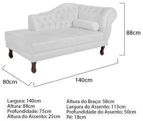 Recamier Diana 140cm Lado Esquerdo Corano Branco - ADJ Decor